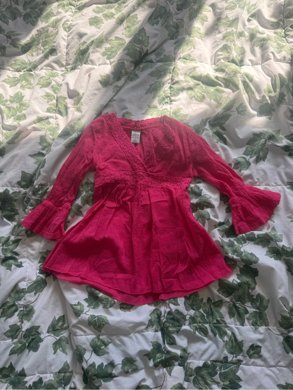1989 Place Hot Pink Lace-Trim Peplum Blouse